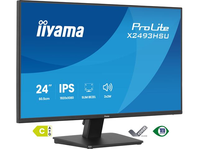 iiyama ProLite monitor X2493HSU-B1 24" IPS, 120Hz, Black, 4-side slim bezel and C energy class, HDMI, Display Port, USB Hub image 3