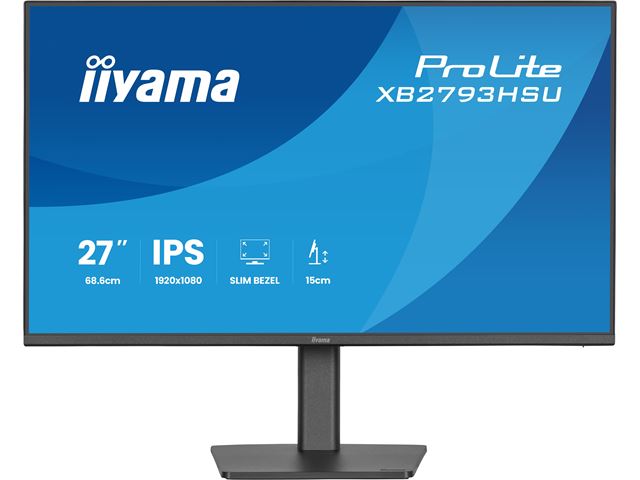 iiyama ProLite monitor XB2793HSU-B1 Height Adjustable, 27" IPS, 120Hz, Black, 4-side slim bezel and C energy class, HDMI, Display Port, USB Hub image 0