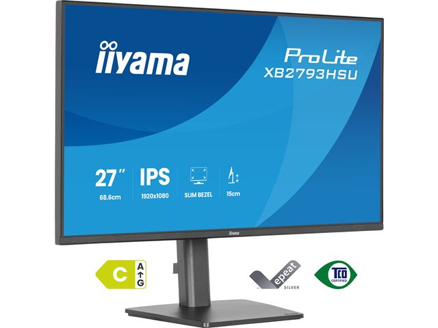 iiyama ProLite monitor XB2793HSU-B1 Height Adjustable, 27" IPS, 120Hz, Black, 4-side slim bezel and C energy class, HDMI, Display Port, USB Hub image 3