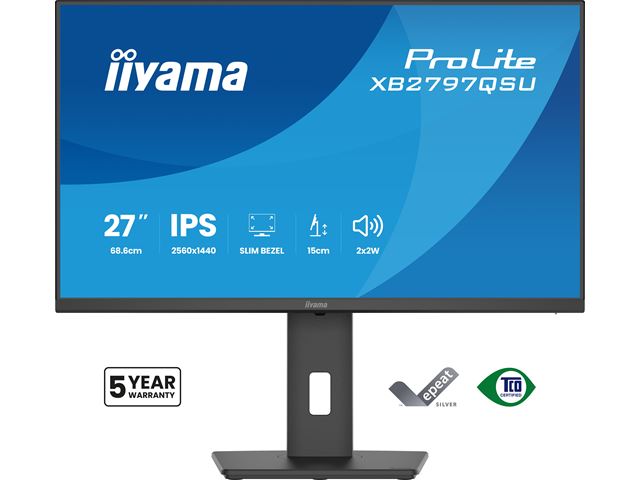 iiyama ProLite monitor XB2797QSU-B1 27" IPS, Height Adjustable, 2560x1440, 4-side slim bezel, 75hz, Black, HDMI, Display Port, image 0