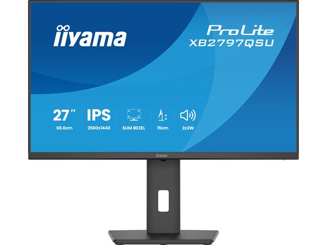 iiyama ProLite monitor XB2797QSU-B1 27" IPS, Height Adjustable, 2560x1440, 4-side slim bezel, 75hz, Black, HDMI, Display Port, image 2