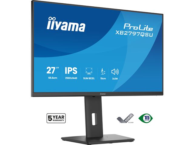 iiyama ProLite monitor XB2797QSU-B1 27" IPS, Height Adjustable, 2560x1440, 4-side slim bezel, 75hz, Black, HDMI, Display Port, image 6