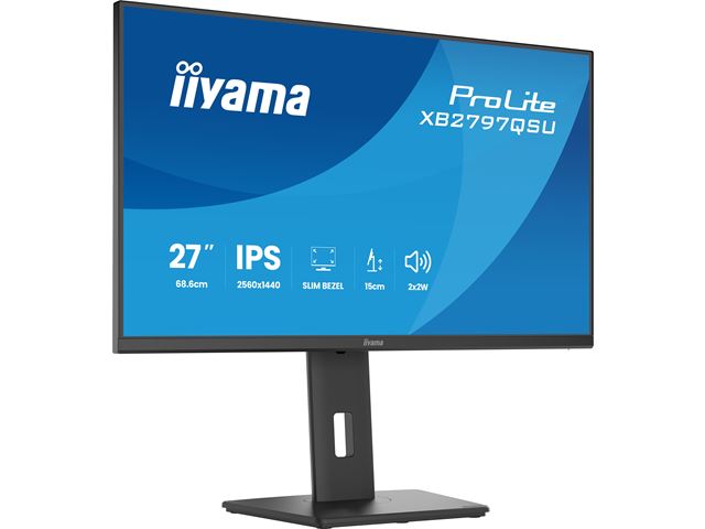 iiyama ProLite monitor XB2797QSU-B1 27" IPS, Height Adjustable, 2560x1440, 4-side slim bezel, 75hz, Black, HDMI, Display Port, image 7