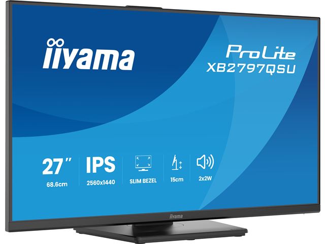 iiyama ProLite monitor XB2797QSU-B1 27" IPS, Height Adjustable, 2560x1440, 4-side slim bezel, 75hz, Black, HDMI, Display Port, image 9
