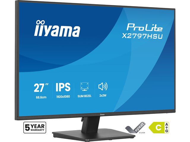 iiyama ProLite monitor X2797HSU-B1 27" IPS, Full HD, energy label C, HDMI, Display Port, 120 hz, Eye Comfort  image 3