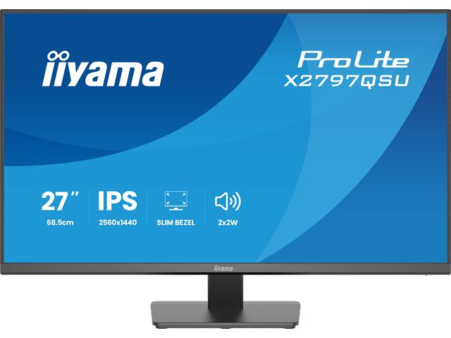 iiyama ProLite monitor X2797QSU-B1 27" IPS, 2560x1440, 4-side slim bezel, 75hz, Black, HDMI, Display Port, image 2