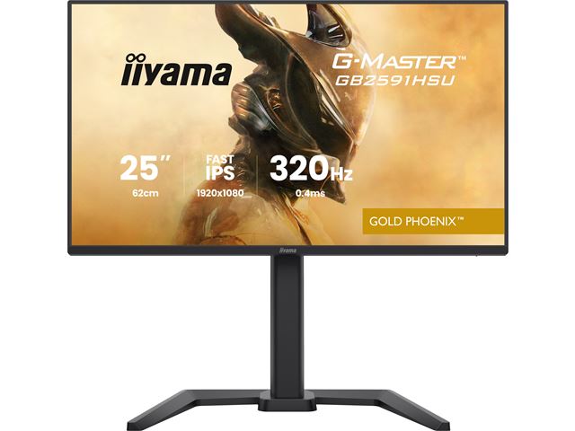 iiyama G-Master Gold Phoenix gaming monitor GB2591HSU-B1 24.5" Black, Fast IPS, Ultra Slim Bezel, Full HD, 320Hz, 0.4ms, FreeSync, HDMI, Display Port, USB Hub image 1