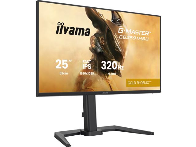 iiyama G-Master Gold Phoenix gaming monitor GB2591HSU-B1 24.5" Black, Fast IPS, Ultra Slim Bezel, Full HD, 320Hz, 0.4ms, FreeSync, HDMI, Display Port, USB Hub image 2