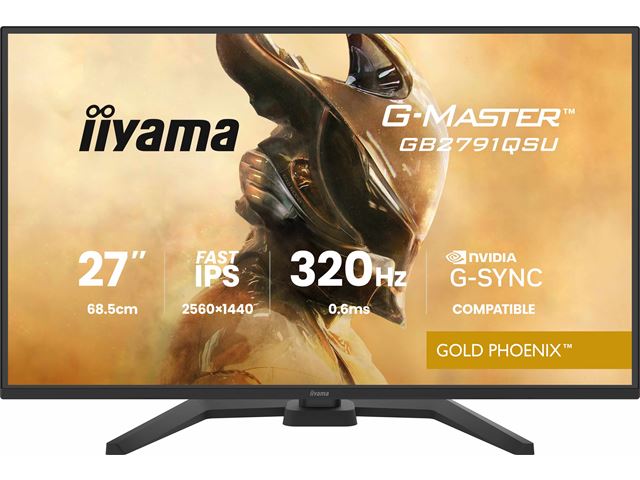 iiyama G-Master Gold Phoenix gaming monitor GB2791QSU-B1 27" Black, Fast IPS, Ultra Slim Bezel, QHD Res 2560 x 1440, 320Hz, 0.4ms, FreeSync, HDMI, Display Port, USB Hub image 1