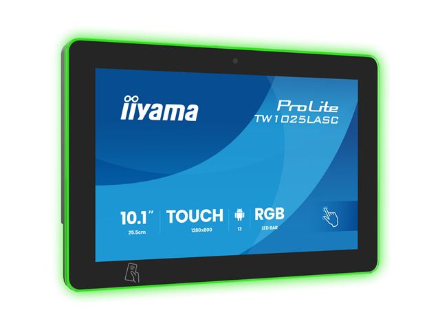 iiyama ProLite TW1025LASC-B3PNR, 10.1” PCAP 10pt touch screen with Android and Power over Ethernet Technology, Webcam/Mic, NFC/RFID reader and RGB LED bar image 0
