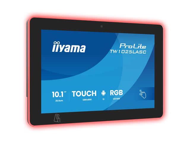 iiyama ProLite TW1025LASC-B3PNR, 10.1” PCAP 10pt touch screen with Android and Power over Ethernet Technology, Webcam/Mic, NFC/RFID reader and RGB LED bar image 1