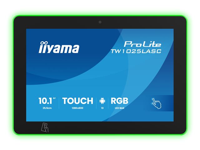 iiyama ProLite TW1025LASC-B3PNR, 10.1” PCAP 10pt touch screen with Android and Power over Ethernet Technology, Webcam/Mic, NFC/RFID reader and RGB LED bar image 6