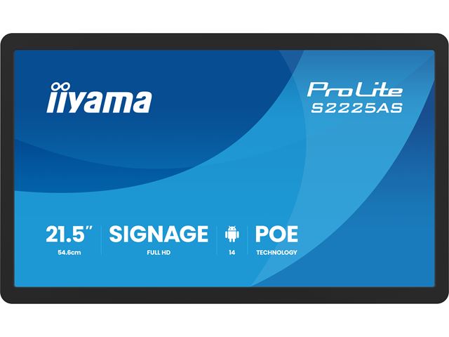 iiyama ProLite S2225AS-B1P Professional Grade Small Format Signage, 22”, Android OS, IPS, LAN control, POE, USB-C image 0