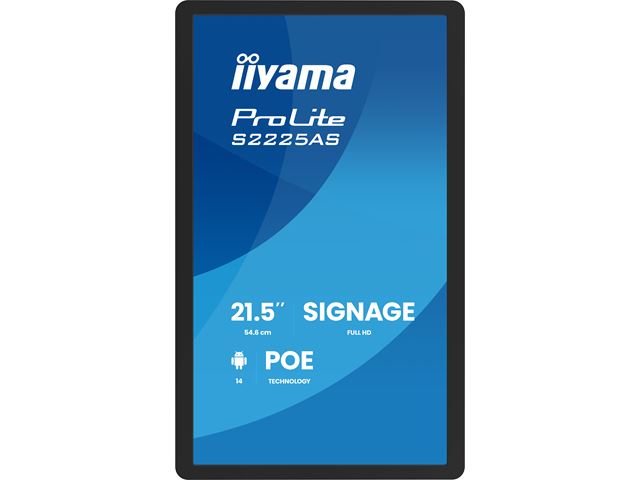 iiyama ProLite S2225AS-B1P Professional Grade Small Format Signage, 22”, Android OS, IPS, LAN control, POE, USB-C image 1