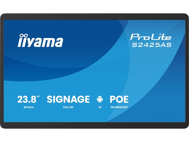 iiyama ProLite S2425AS-B1P Professional Grade Small Format Signage, 24”, Android OS, IPS, LAN control, POE, USB-C image 0