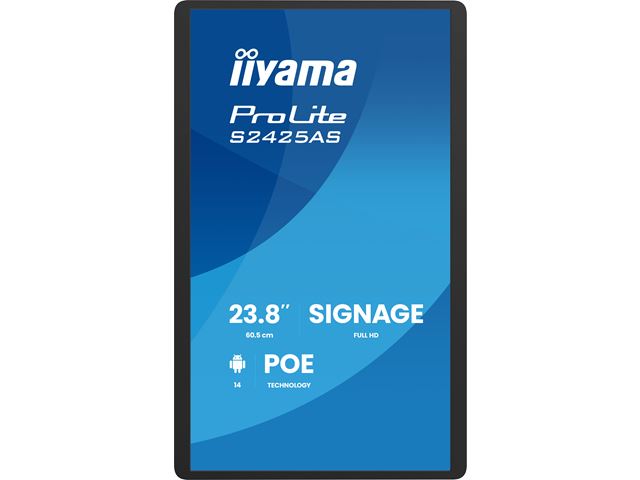 iiyama ProLite S2425AS-B1P Professional Grade Small Format Signage, 24”, Android OS, IPS, LAN control, POE, USB-C image 1