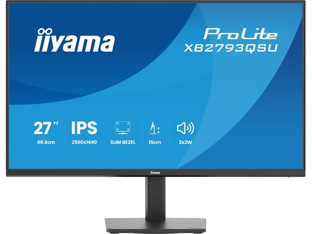 iiyama ProLite monitor XB2793QSU-B1 Height Adjustable ergonoic stand, 27" IPS, 75Hz, Black, 4-side slim bezel and QHD Res 2560×1440, HDMI, Display Port, USB Hub image 1