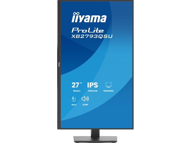 iiyama ProLite monitor XB2793QSU-B1 Height Adjustable ergonoic stand, 27" IPS, 75Hz, Black, 4-side slim bezel and QHD Res 2560×1440, HDMI, Display Port, USB Hub image 2