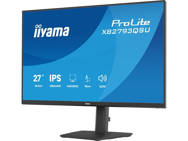 iiyama ProLite monitor XB2793QSU-B1 Height Adjustable ergonoic stand, 27" IPS, 75Hz, Black, 4-side slim bezel and QHD Res 2560×1440, HDMI, Display Port, USB Hub image 5