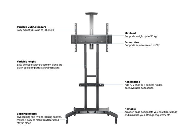 Multibrackets M Public Floorstand Basic for 55" - 86" screens -  max load: 90kg - UL - VESA: 200x200-800x500mm - black image 5