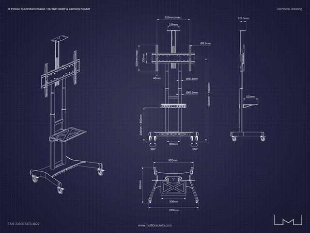 Multibrackets M Public Floorstand Basic for 55" - 86" screens -  max load: 90kg - UL - VESA: 200x200-800x500mm - black image 7