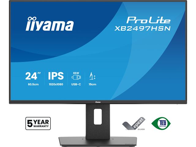 iiyama ProLite monitor XB2497HSN-B1 24" IPS, Full HD, Ultra Slim Bezel, HDMI, Display Port, USB-C dock, Ergonomic Height Adjustable.  image 0
