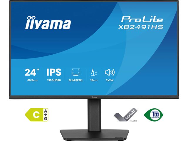 iiyama ProLite monitor XB2491HS-B1 24" IPS, Height Adjustable, Full HD, Black, Ultra Slim Bezel, HDMI, Display Port, 120hz, speakers image 0