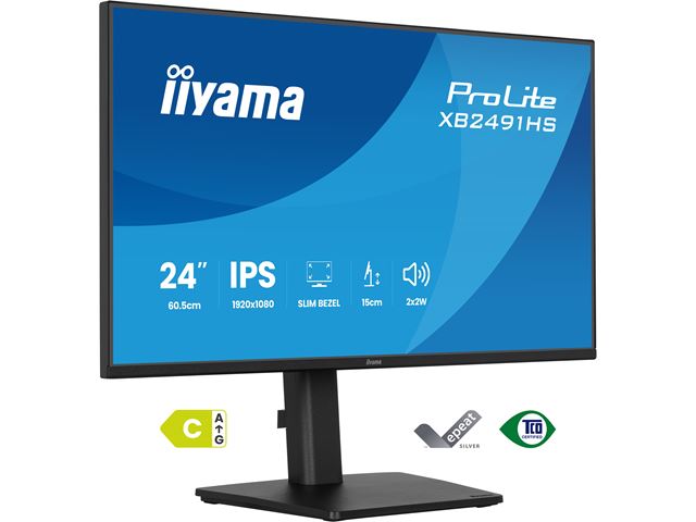 iiyama ProLite monitor XB2491HS-B1 24" IPS, Height Adjustable, Full HD, Black, Ultra Slim Bezel, HDMI, Display Port, 120hz, speakers image 3