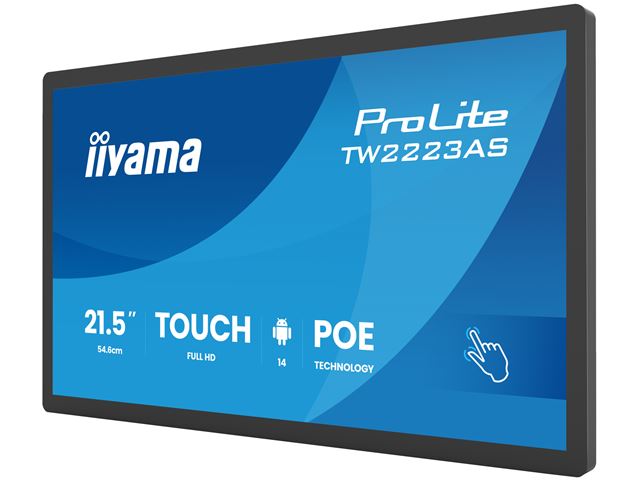 iiyama ProLite TW2223AS-B3P, 22” Full HD PCAP 10pt touch screen with Android and edge-to-edge glass, 24/7, POE, Wi-Fi connection, LAN (RJ45) and Bluetooth connectors image 3