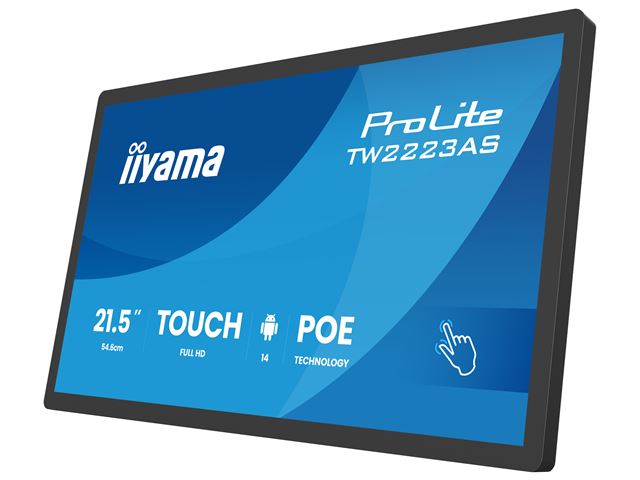 iiyama ProLite TW2223AS-B3P, 22” Full HD PCAP 10pt touch screen with Android and edge-to-edge glass, 24/7, POE, Wi-Fi connection, LAN (RJ45) and Bluetooth connectors image 4