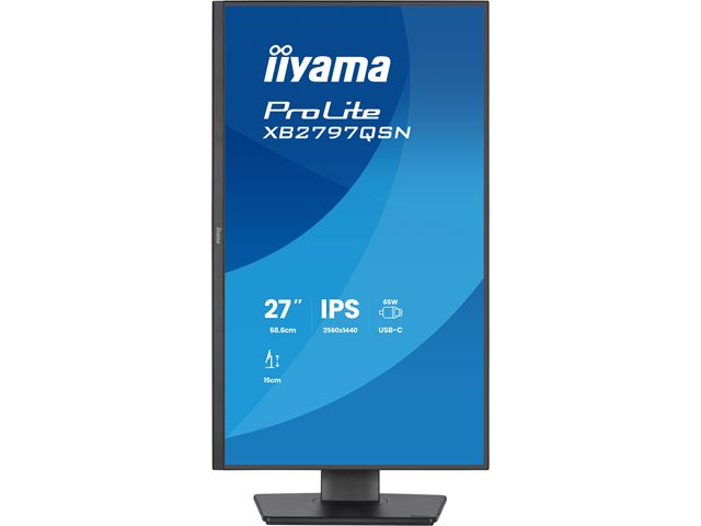 iiyama ProLite monitor XB2797QSN-B1 27" IPS, WQHD, USB-C dock and RJ45 (LAN), Ultra Slim Bezel, HDMI, Display Port, Height Adjustable.  image 1