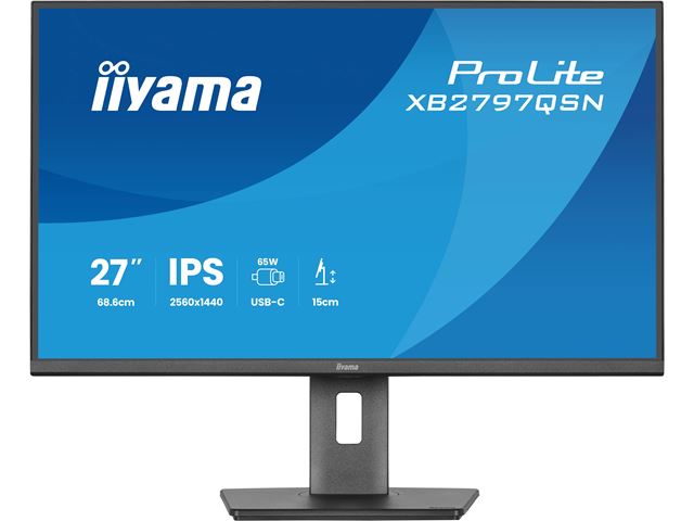 iiyama ProLite monitor XB2797QSN-B1 27" IPS, WQHD, USB-C dock and RJ45 (LAN), Ultra Slim Bezel, HDMI, Display Port, Height Adjustable.  image 2