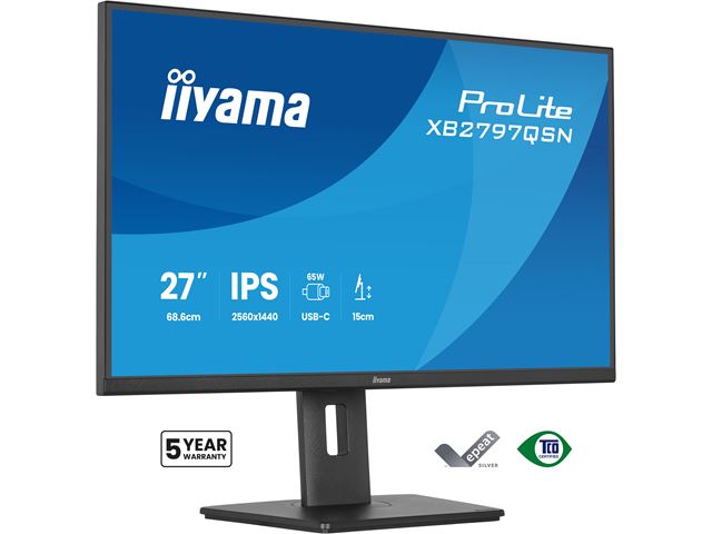 iiyama ProLite monitor XB2797QSN-B1 27" IPS, WQHD, USB-C dock and RJ45 (LAN), Ultra Slim Bezel, HDMI, Display Port, Height Adjustable.  image 3
