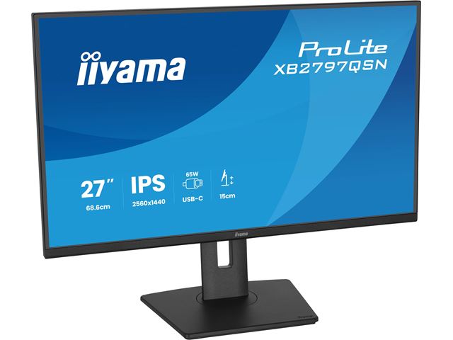 iiyama ProLite monitor XB2797QSN-B1 27" IPS, WQHD, USB-C dock and RJ45 (LAN), Ultra Slim Bezel, HDMI, Display Port, Height Adjustable.  image 4