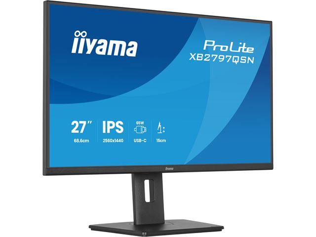 iiyama ProLite monitor XB2797QSN-B1 27" IPS, WQHD, USB-C dock and RJ45 (LAN), Ultra Slim Bezel, HDMI, Display Port, Height Adjustable.  image 5