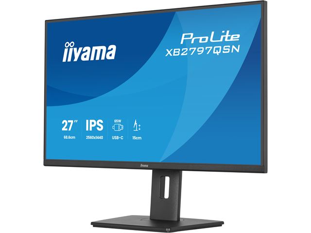 iiyama ProLite monitor XB2797QSN-B1 27" IPS, WQHD, USB-C dock and RJ45 (LAN), Ultra Slim Bezel, HDMI, Display Port, Height Adjustable.  image 6