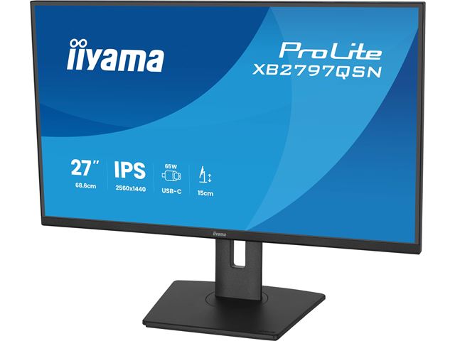 iiyama ProLite monitor XB2797QSN-B1 27" IPS, WQHD, USB-C dock and RJ45 (LAN), Ultra Slim Bezel, HDMI, Display Port, Height Adjustable.  image 7