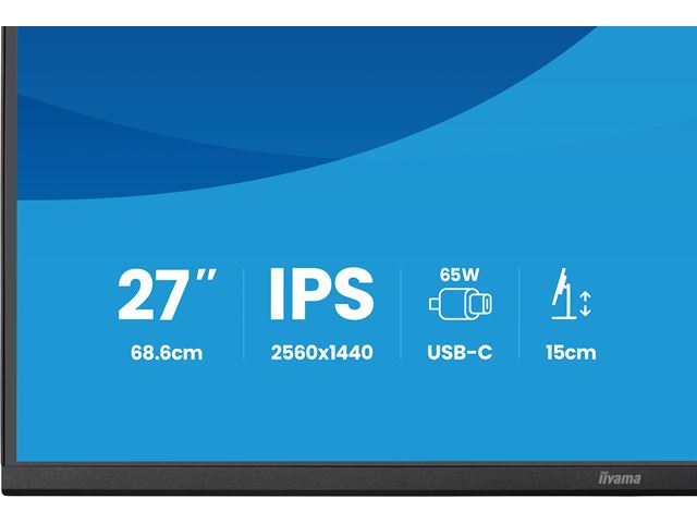 iiyama ProLite monitor XB2797QSN-B1 27" IPS, WQHD, USB-C dock and RJ45 (LAN), Ultra Slim Bezel, HDMI, Display Port, Height Adjustable.  image 12