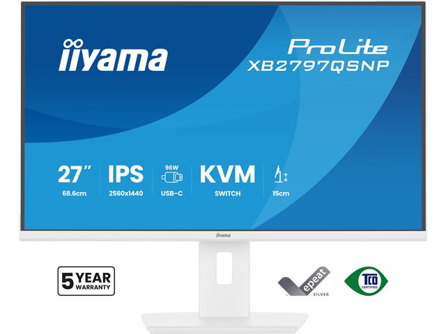 iiyama ProLite monitor XB2797QSNP-W1 27" IPS, WQHD, KVM Switch, USB-C dock and RJ45 (LAN), Ultra Slim Bezel, HDMI, Display Port, Height Adjustable.  image 0