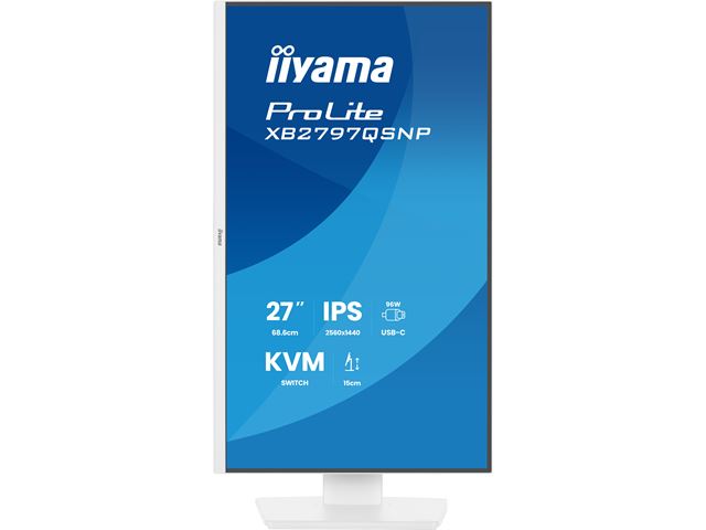 iiyama ProLite monitor XB2797QSNP-W1 27" IPS, WQHD, KVM Switch, USB-C dock and RJ45 (LAN), Ultra Slim Bezel, HDMI, Display Port, Height Adjustable.  image 1