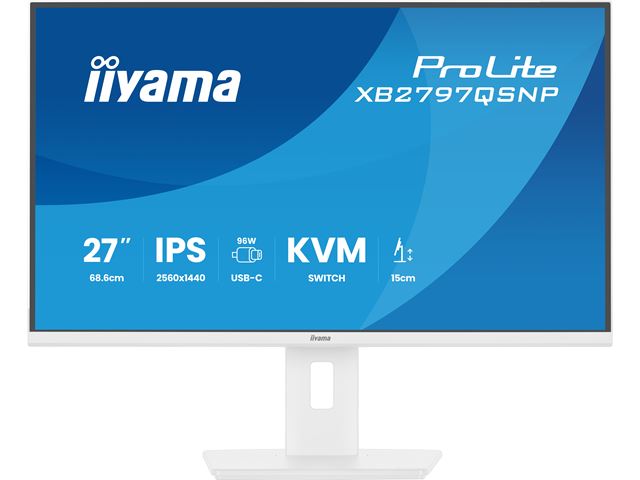 iiyama ProLite monitor XB2797QSNP-W1 27" IPS, WQHD, KVM Switch, USB-C dock and RJ45 (LAN), Ultra Slim Bezel, HDMI, Display Port, Height Adjustable.  image 2