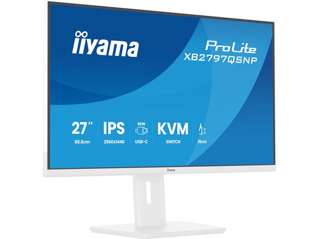 iiyama ProLite monitor XB2797QSNP-W1 27" IPS, WQHD, KVM Switch, USB-C dock and RJ45 (LAN), Ultra Slim Bezel, HDMI, Display Port, Height Adjustable.  image 4