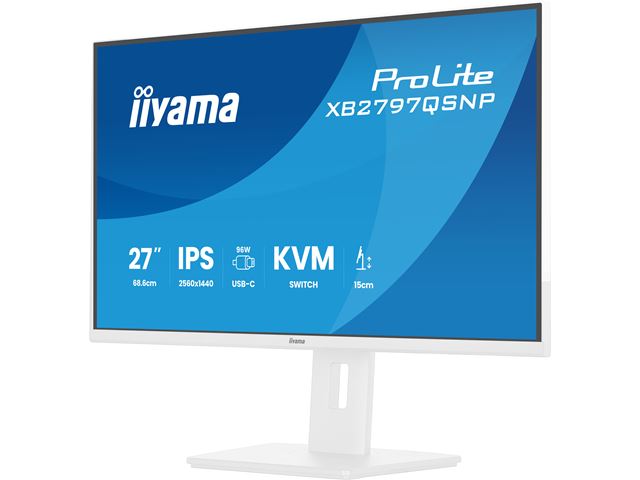 iiyama ProLite monitor XB2797QSNP-W1 27" IPS, WQHD, KVM Switch, USB-C dock and RJ45 (LAN), Ultra Slim Bezel, HDMI, Display Port, Height Adjustable.  image 5