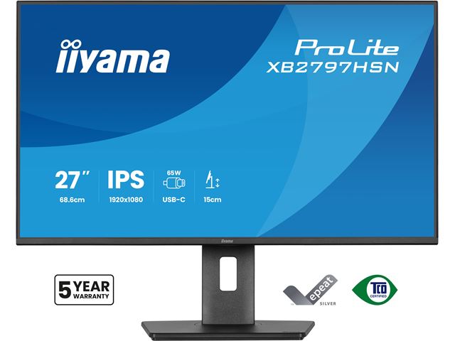 iiyama ProLite Monitor XB2797HSN-B1 27", Black, Height Adjustable, IPS Panel, USB-C connection, Daisy chain, RJ45 (LAN) image 0
