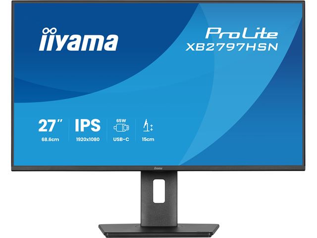 iiyama ProLite Monitor XB2797HSN-B1 27", Black, Height Adjustable, IPS Panel, USB-C connection, Daisy chain, RJ45 (LAN) image 2