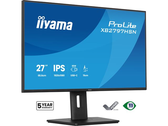 iiyama ProLite Monitor XB2797HSN-B1 27", Black, Height Adjustable, IPS Panel, USB-C connection, Daisy chain, RJ45 (LAN) image 3
