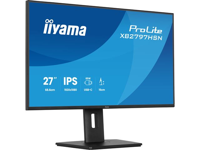 iiyama ProLite Monitor XB2797HSN-B1 27", Black, Height Adjustable, IPS Panel, USB-C connection, Daisy chain, RJ45 (LAN) image 4