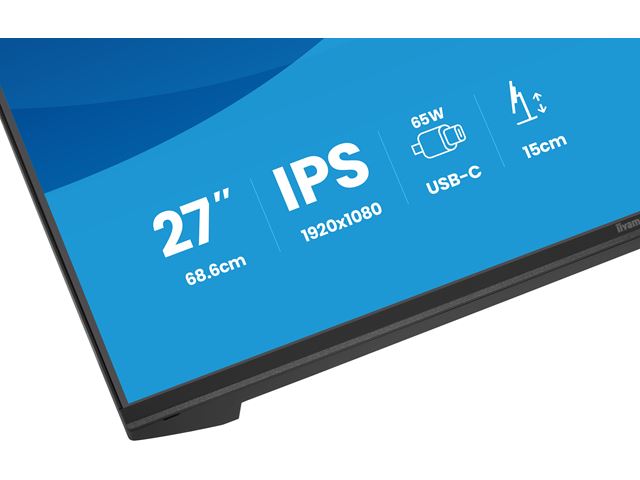 iiyama ProLite Monitor XB2797HSN-B1 27", Black, Height Adjustable, IPS Panel, USB-C connection, Daisy chain, RJ45 (LAN) image 9
