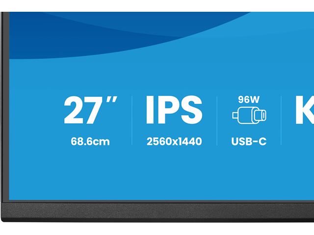 iiyama ProLite monitor XB2797QSNP-B1 27" IPS, WQHD, KVM Switch, USB-C dock with 96W pwer delivery and RJ45 (LAN), Ultra Slim Bezel, HDMI, Display Port, Height Adjustable image 3