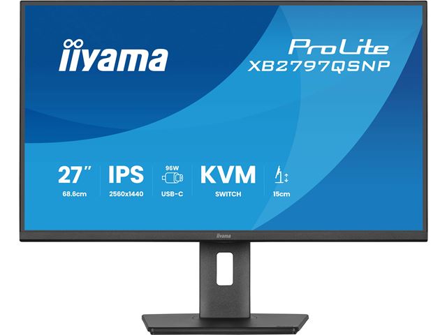 iiyama ProLite monitor XB2797QSNP-B1 27" IPS, WQHD, KVM Switch, USB-C dock with 96W pwer delivery and RJ45 (LAN), Ultra Slim Bezel, HDMI, Display Port, Height Adjustable image 14
